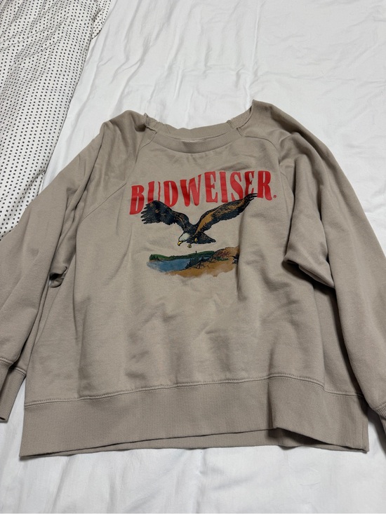 Budweiser Tops - Budweiser Taupe Crewneck Sweatshirt with Red Logo and Eagle Graphic